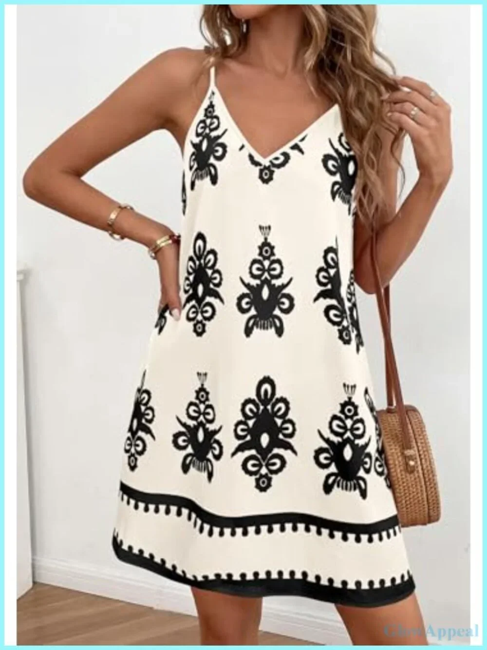 Sleeveless V-Neck Spaghetti Strap Floral Mini Dress Casual Summer Beach